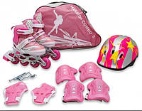Комплект детских раздвижных роликов с защитой Maraton Combo S-M розовый