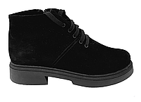 Замшевые утепленные ботинки женские на утолщенной подошве черного цвета 36-41 обувь на заказ от производителя