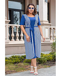 Літня жіноча сукня в смужку з поясом великого розміру