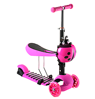 Scooter детский трехколесный самокат c сидением и корзинкой (розовый)
