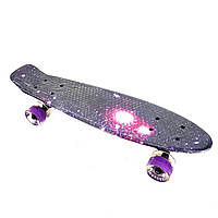 Скейт оригинал "Penny Board FISH BVR-010" с принтом Космос дека 22х6 см со светящимися колесами LED.