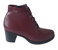 Бордовые ботинки женские из кожи на каблуке сезон весна-осень 36-42 обувь на заказ от производителей