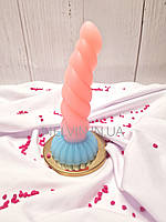 М'який силіконовий фалоімітатор жіночий, що світиться, на присосці 17.5 см, Рожевий з блакитним