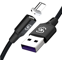 Превосходный, магнитный кабель быстрой зарядки USB to Type-C 5A черный в оплетке на 1,2 метра