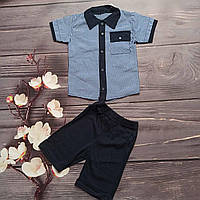 Летний набор для мальчика рубашка и шорты на годик 86-92 см нарядный костюм комплект