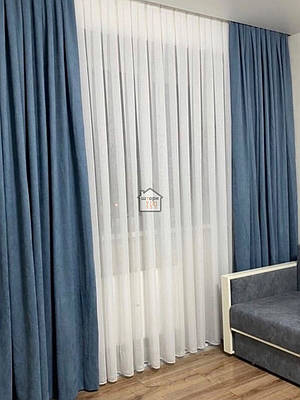 Штори мікровелюр тканина №33 в зал та спальню, колір сіро-блакитний, джинсовий, 2 штори