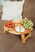 Деревянный дубовый столик/менажница для подачи закусок и завтраков D-35 см.