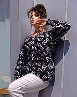 Модная женская блуза большого размера черная с белыми надписями 50-52 54-56 58-60