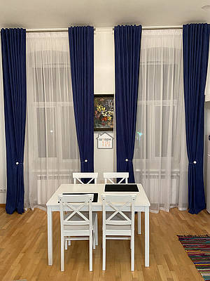 Штори мікровелюр тканина №355 diamond, синій колір, в зал/вітальню, спальню, 2 штори