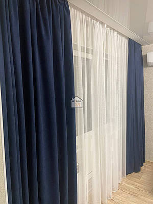 Штори мікровелюр тканина №35, темно-синій, для дому та офісу, 2 штори