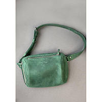 Шкіряна поясна сумка Easy зелена вінтажна зі шкіряним ременем GG