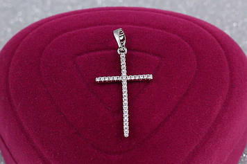 Хрестик Xuping Jewelry тонкий рівні краї 2.7 см із фіанітами сріблястий