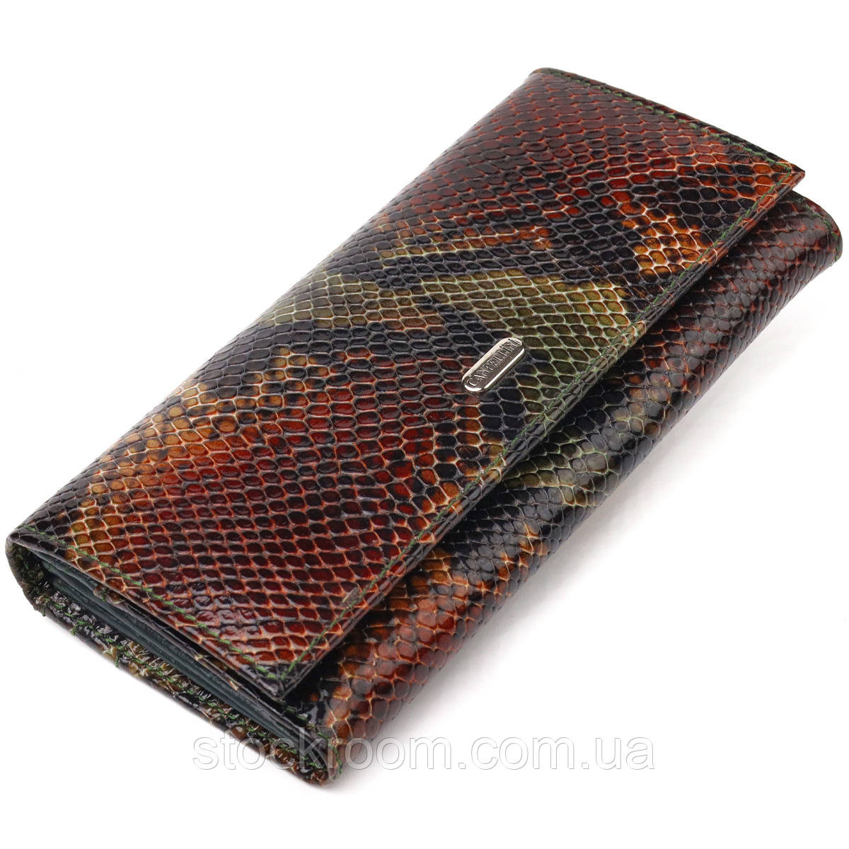 Горизонтальний жіночий гаманець із натуральної шкіри з тисненням під змію CANPELLINI 21648 Різнобарвний