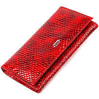 Вместительный женский горизонтальный кошелек на кнопке CANPELLINI 21655 Красный. Натуральная кожа