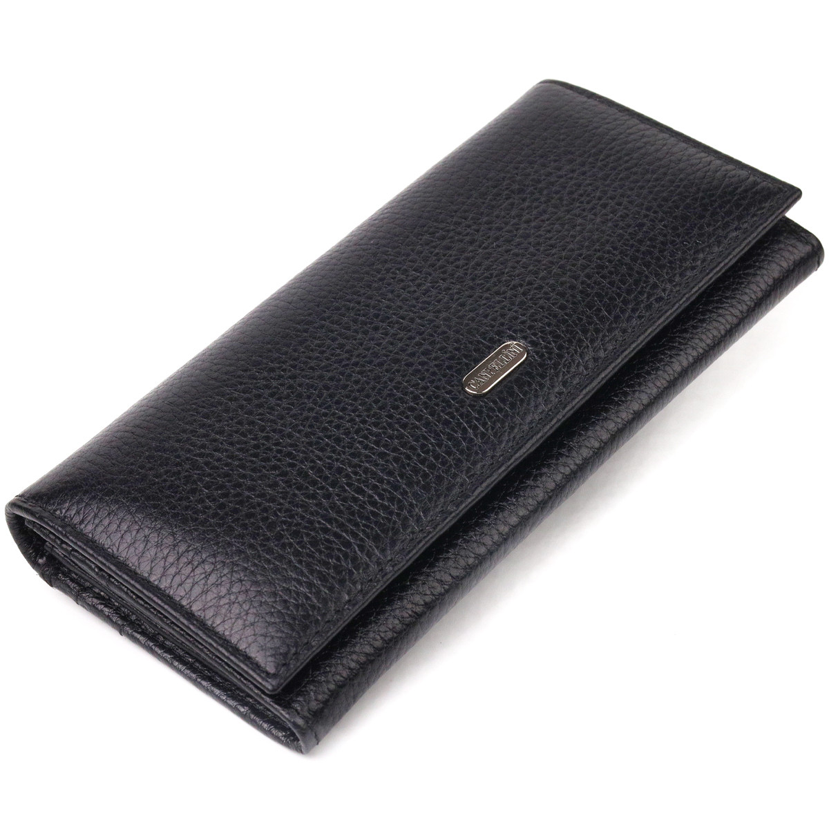 Місткий жіночий горизонтальний гаманець на кнопці CANPELLINI 21658 Чорний. Натуральна шкіра