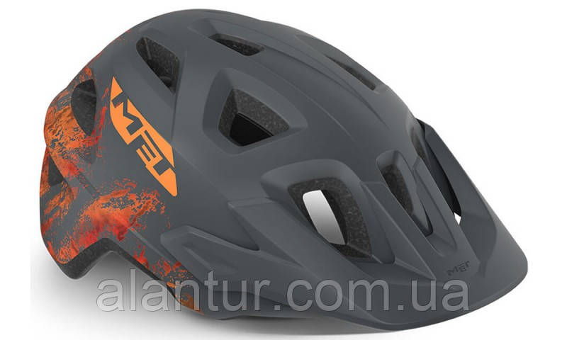 Велошолом MET Eldar сірий-оранжевий для дітей, легкий з вентиляцією та козирком, фото 1