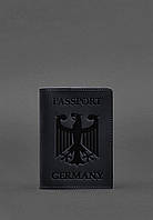Шкіряна обкладинка для паспорта з гербом Німеччини темно-синя Crazy Horse