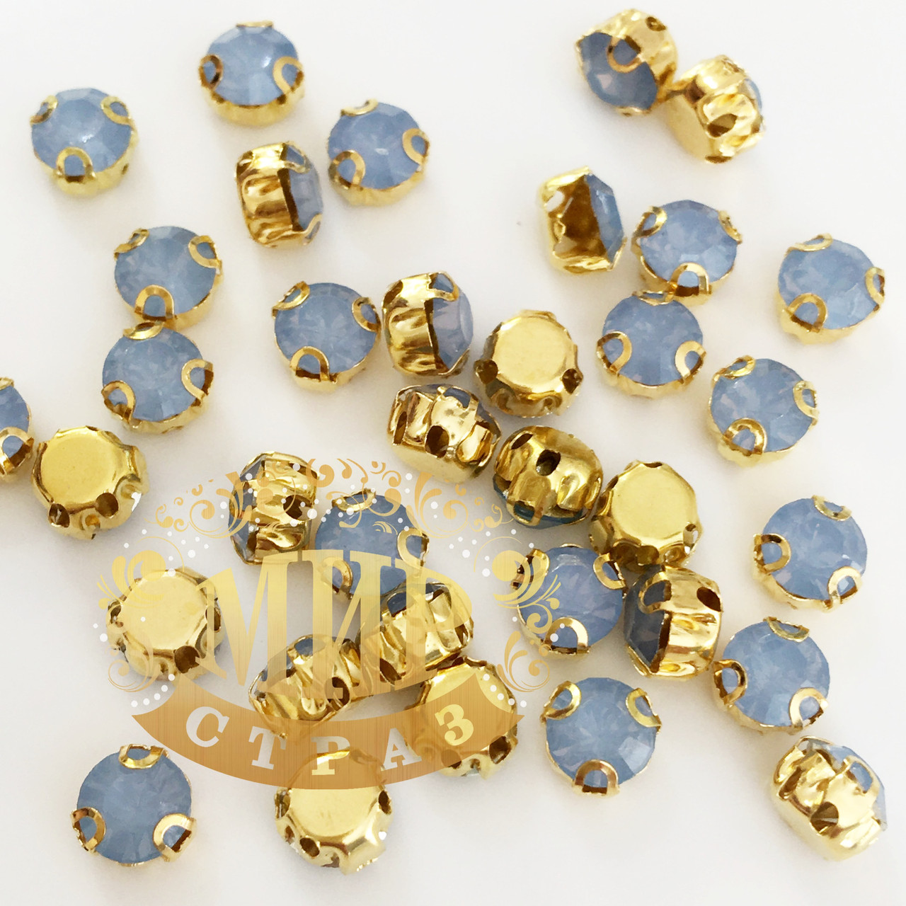 Круглые стразы в золотых цапах Размер 5мм Цвет Blue Opal - фото 1 - id-p125327480