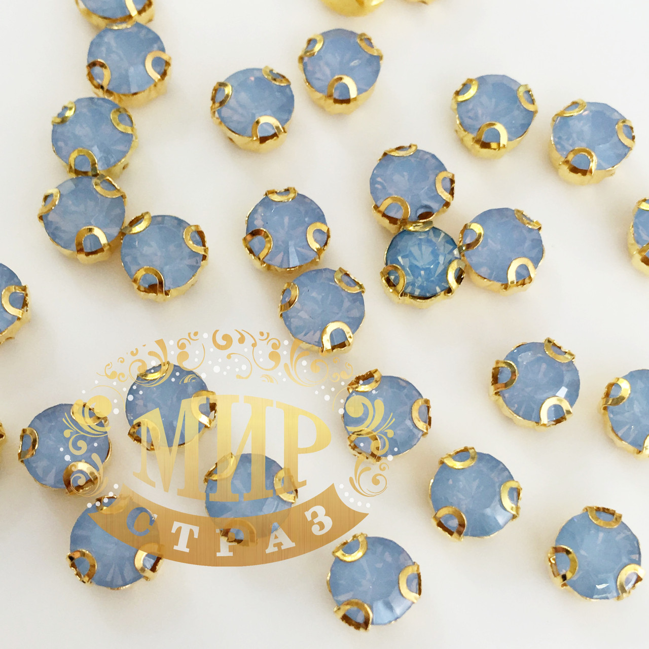 Круглые стразы в золотых цапах Размер 5мм Цвет Blue Opal - фото 2 - id-p125327480