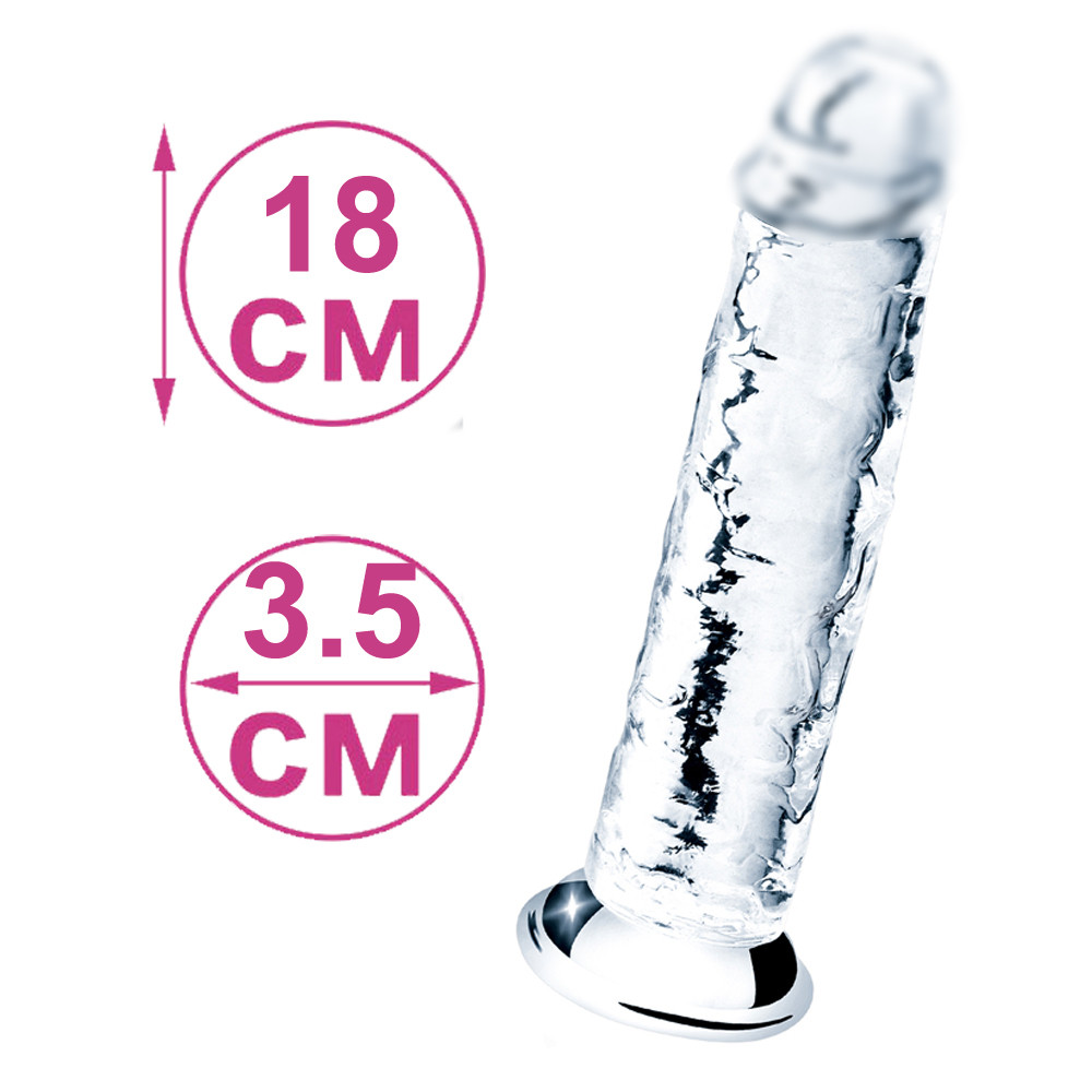 Прозорий фалоімітатор 18 см з блиском - ідеальний аксесуар для страпону, фото 1