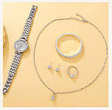 Подарунковий набір для жінок 6 в 1: розкішний годинник "Montre Femme", браслет, сережки, кільце, кулон із ланцюжком, фото 4