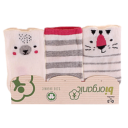 Набір із 3 пар тонких шкарпеток для новонароджених 0-3 міс. Молочний/Рожевий Biorganic