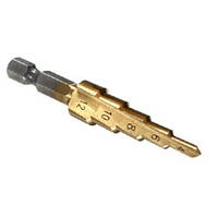 Ступеневе сверло по металу HSS 4-12 мм, 5 ступенів, 6-гранний хвостовик, швидкорізальна сталь