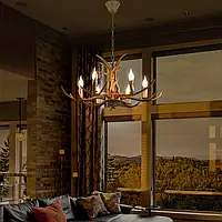 Винтажный потолочный ретро светильник из оленьих рогов, на 6 ламп, цоколь E14, 220 В, 76х53 см