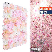 3шт 40 * 60см искусственный цветок стены роза стены DIY шелковые цветы цветок стены (розовый + белый)
