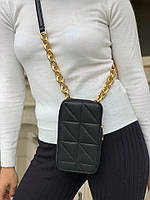 Модная женская сумка - чехол -кошелек небольшого размера из эко кожи черного цвета.