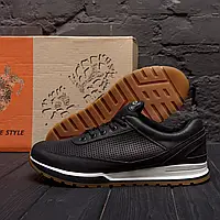 Чоловічі кросівки з перфорацією із натуральної шкіри чорного кольору на літо