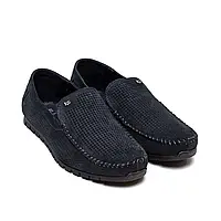 Літні чоловічі мокасини з перфорацією у синього кольору