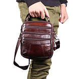 Чоловіча шкіряна сумка через плече шкіра надійна барсетка зі шкіри 21х18 коричнева, фото 5
