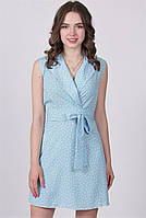 Платье женское голубое горох белый с поясом софт мини Актуаль 119, 46