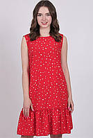 Плаття жіноче червоне горох біле без застібки софт міді Актуаль 339, 48