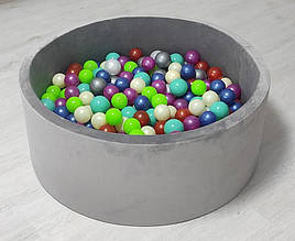 Сухий басейн для дітей із кольоровими кульками в комплекті 192 шт. сірого кольору 100 х 40 см велюр
