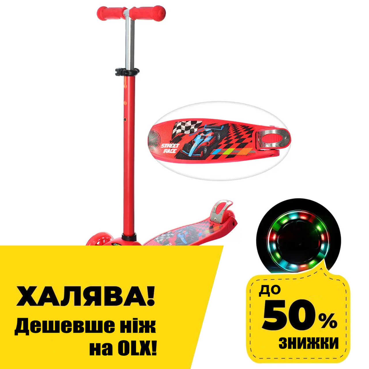 Самокат триколісний дитячий (колеса PU, кермо 63-85 см) iTrike MAXI JR 3-055-R Червоний