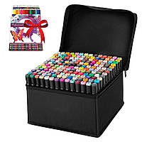 Набор маркеров 120 шт для рисования с сумкой + Подарок Набор карандашей 48 шт / Двусторонние скетч маркеры