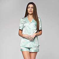 Жіноча атласна піжама шорти з сорочкою Shato 2218 light green S