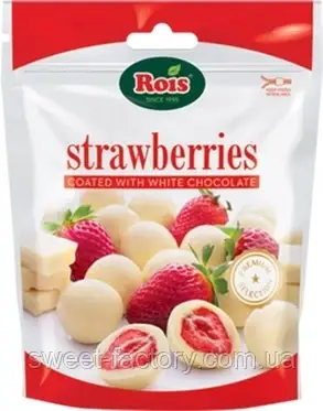 Полуниця в шоколаді Rois Strawberries White Chocolate 100g, фото 1