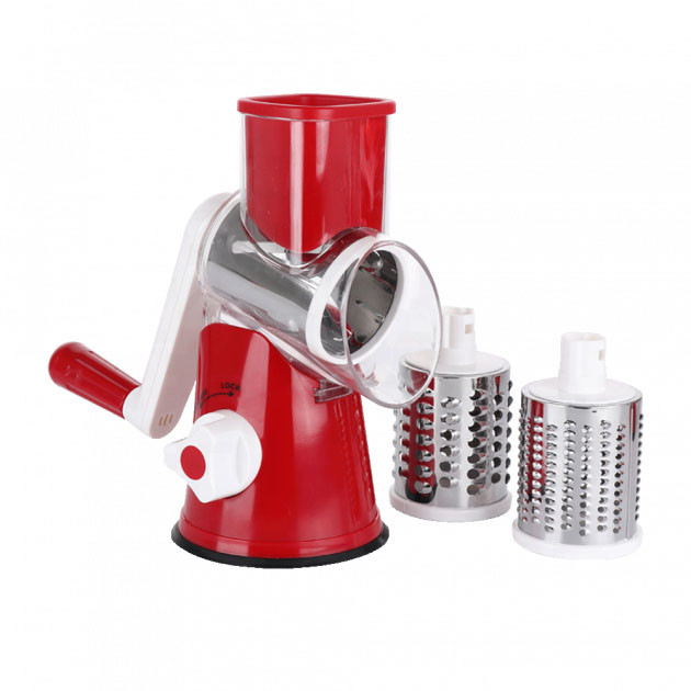 Овочерізка мультислайсер Tabletop Drum Grater Kitchen Master Терка для овочів та фруктів 3 насадки. Колір: червоний, фото 1