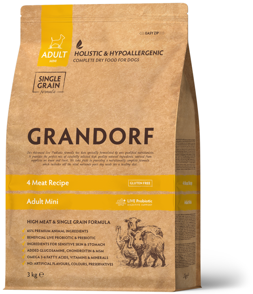 Сухий корм для міні порід Grandorf (Грандорф) 4 Meat & Brown Rice Mini 4 м'яса з пробіотиками 3 кг