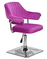 Крісло Jeff 4CH-Base велюр бузковий В-1022 на хромованій квадратній опорі з регулюванням висоти, фото 4