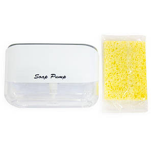 Дозатор для мийного засобу натискний з губкою Soap pump and sponge Біло-сірий 207001, фото 4