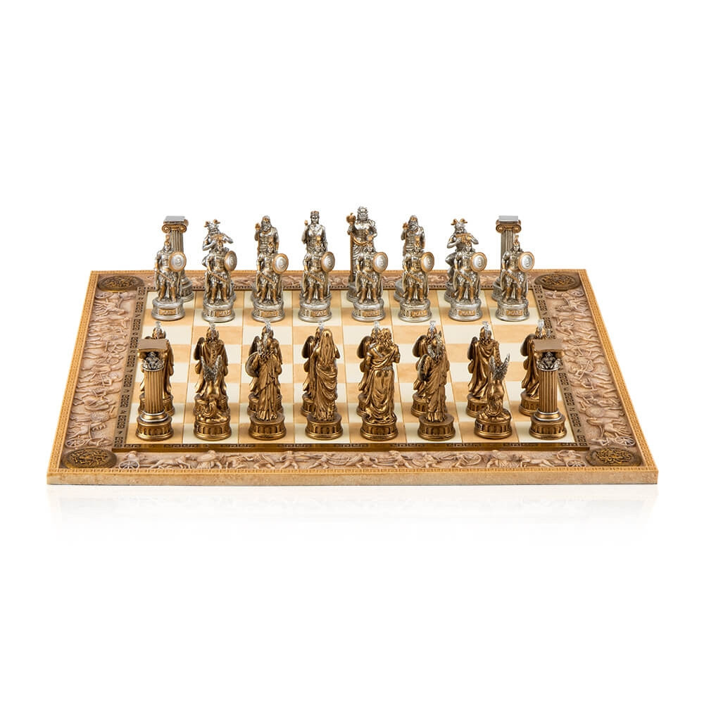 Набір шахів Греція зі штучного каменю біла дошка 43,3х43,3 см