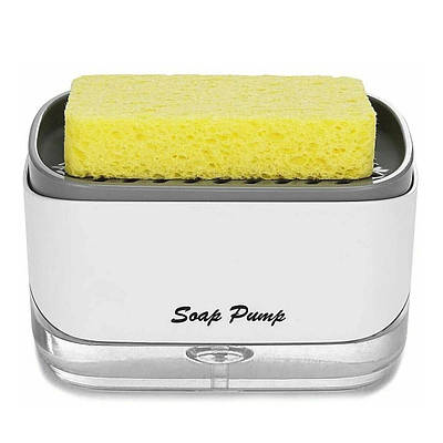 Дозатор для мийного засобу натискний з губкою Soap pump and sponge Біло-сірий 207001