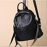Жіночий шкіряний рюкзак міський. Модний рюкзак жіночий. Рюкзак із натуральної шкіри (чорний), фото 3