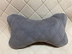 Подушка під голову в авто з АЛЬКАНТАРИ Lux Темно-сіра з подвійним сірим рядком