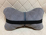 Подушка під голову в авто з АЛЬКАНТАРИ Lux Темно-сіра з подвійним сірим рядком, фото 2