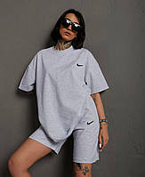 Женский оверсайз костюм Nike комплект футболка и шорты серого цвета миланж,женский летний комплект найк серый